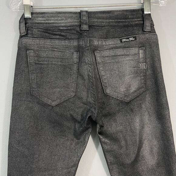 Miss Me Mid Rise Ankle Skinny Metallic Grey Jeans - Picture 5 of 8